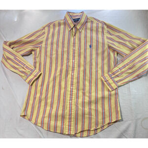 Ralph Lauren Yellow Striped Button up Shirt Mens M Long Sleeve